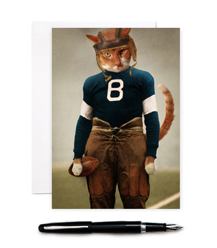 Quarterback Beans Cat Card - blank inside - 5x7