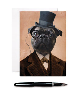 Professor Newton - Black Pug Card - blank - 5x7