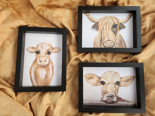 Handpainted Watercolor Cow Trio