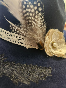 Navy Pampas and Feather burned hat