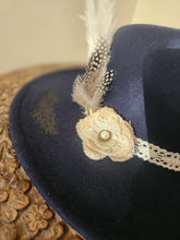 Navy Pampas and Feather burned hat