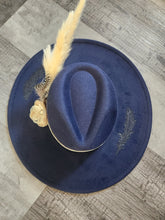 Navy Pampas and Feather burned hat