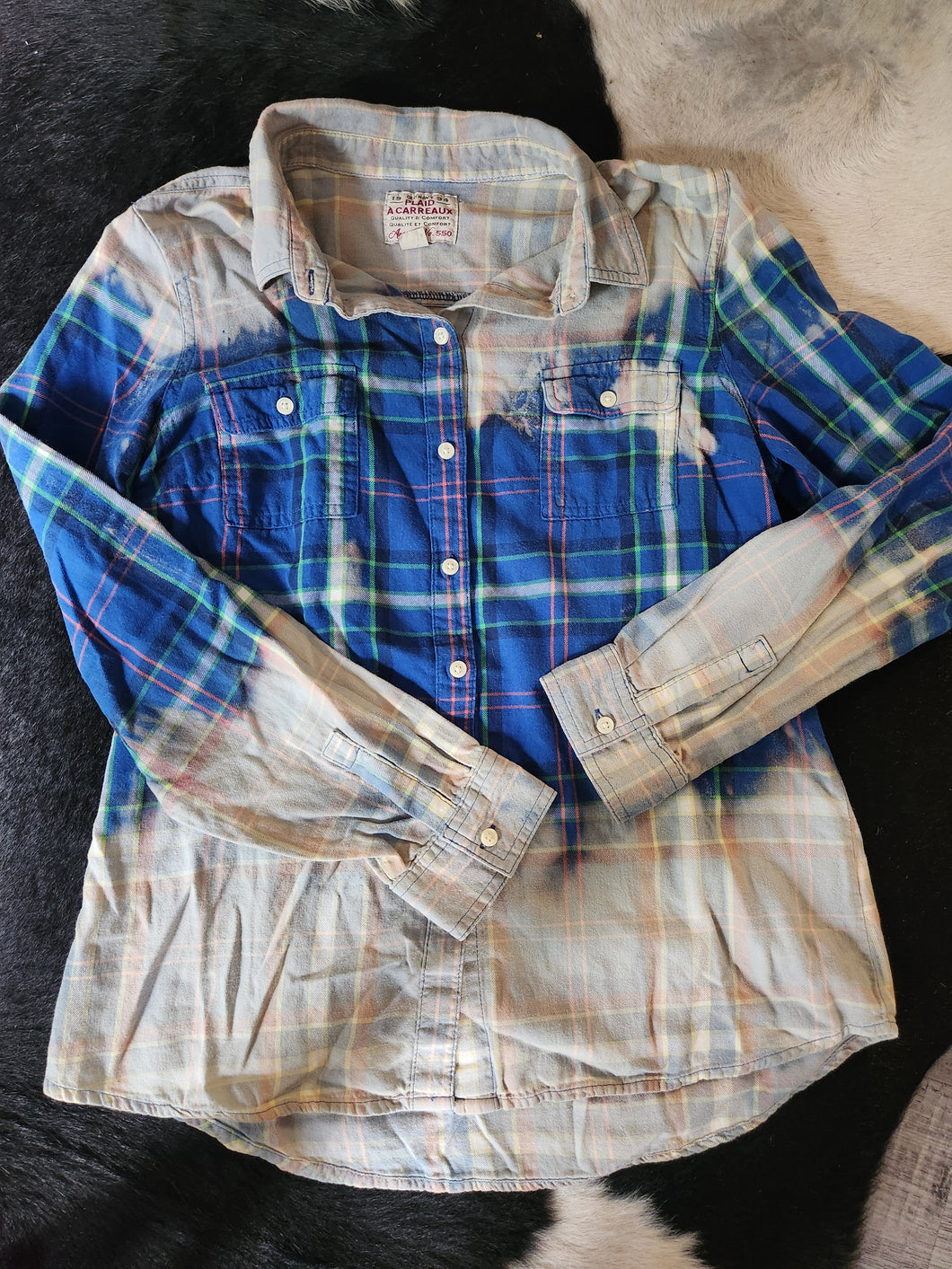 Distressed Flannel - Blue Plaid - Women's Size Small