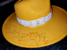 Sunflower burned wide brim hat