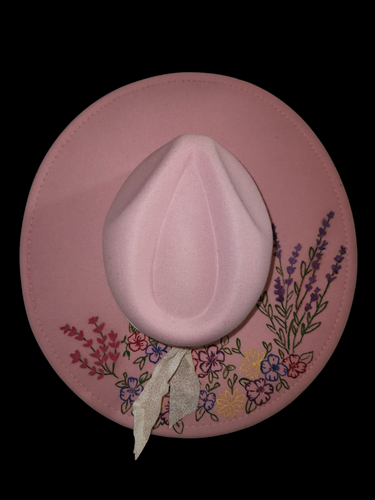 Wildflower Belle - painted floral pink hat