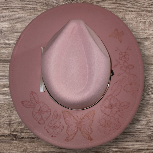Pink Butterfly Floral - burned hat