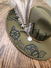 Olive Green Hat - Mountain, Floral and Horse