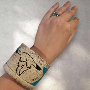 hand painted leather cuff - bull skull