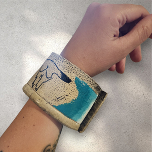 hand painted leather cuff - bull skull