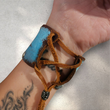Hand painted leather cuff - Cactus and Mountains