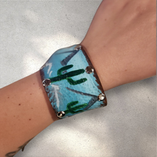 Hand painted leather cuff - Cactus and Mountains