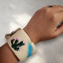 hand painted leather cuff - cactus