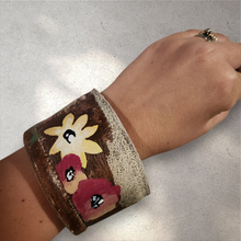 Leather Floral Cuff - Handpainted, snap closure