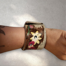 Leather Floral Cuff - Handpainted, snap closure
