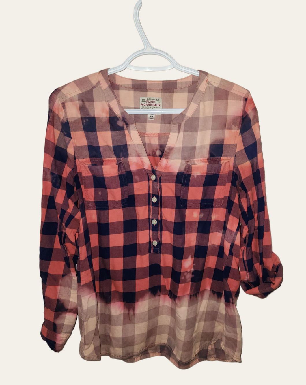 Distressed Flannel - Navy/Coral Plaid - Women's Size Medium