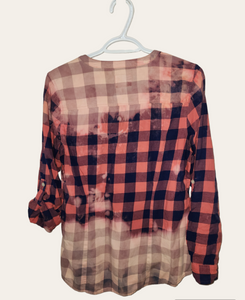 Distressed Flannel - Navy/Coral Plaid - Women's Size Medium