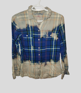 Distressed Flannel - Blue Plaid - Women's Size Small