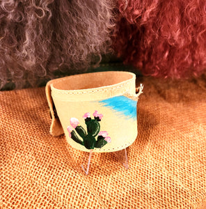 hand painted leather cuff - cactus