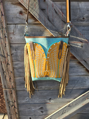 Gold and Turquise Boot Bag