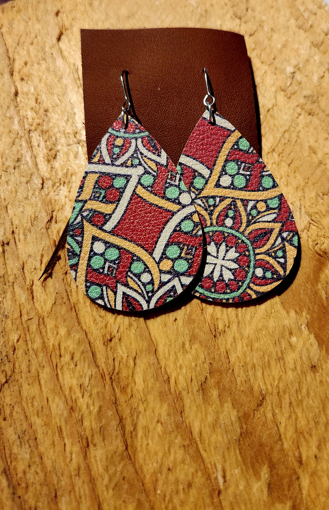 Imitation Leather Pendants - red mint yellow floral