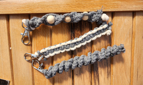 Macrame clips/key chains - grey collection