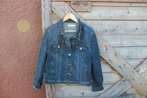 The Wool Collection~Pink Wool and Leather Denim Jacket