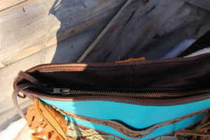 Turquoise and Cowhide Bag