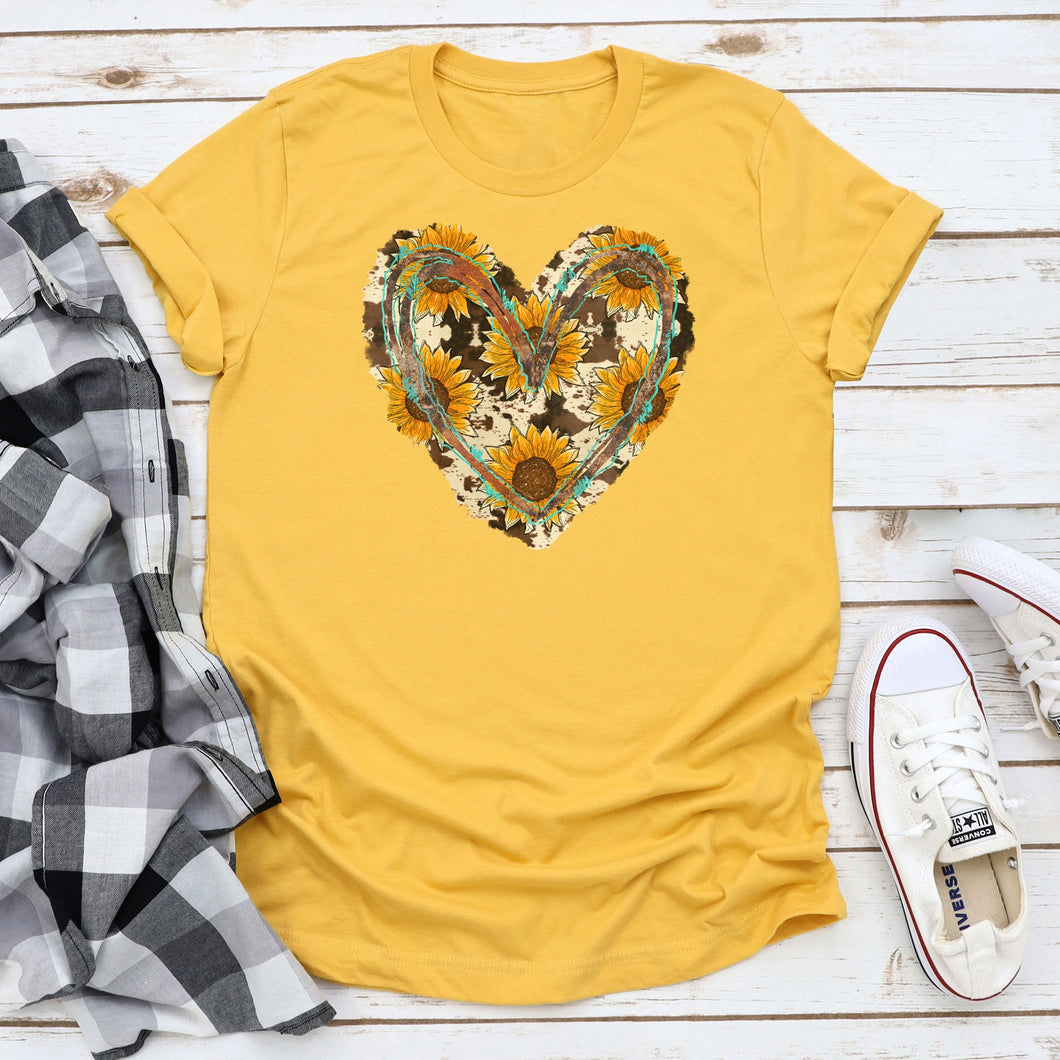 Sunflower Cowhide Heart - graphic tee - size x-small